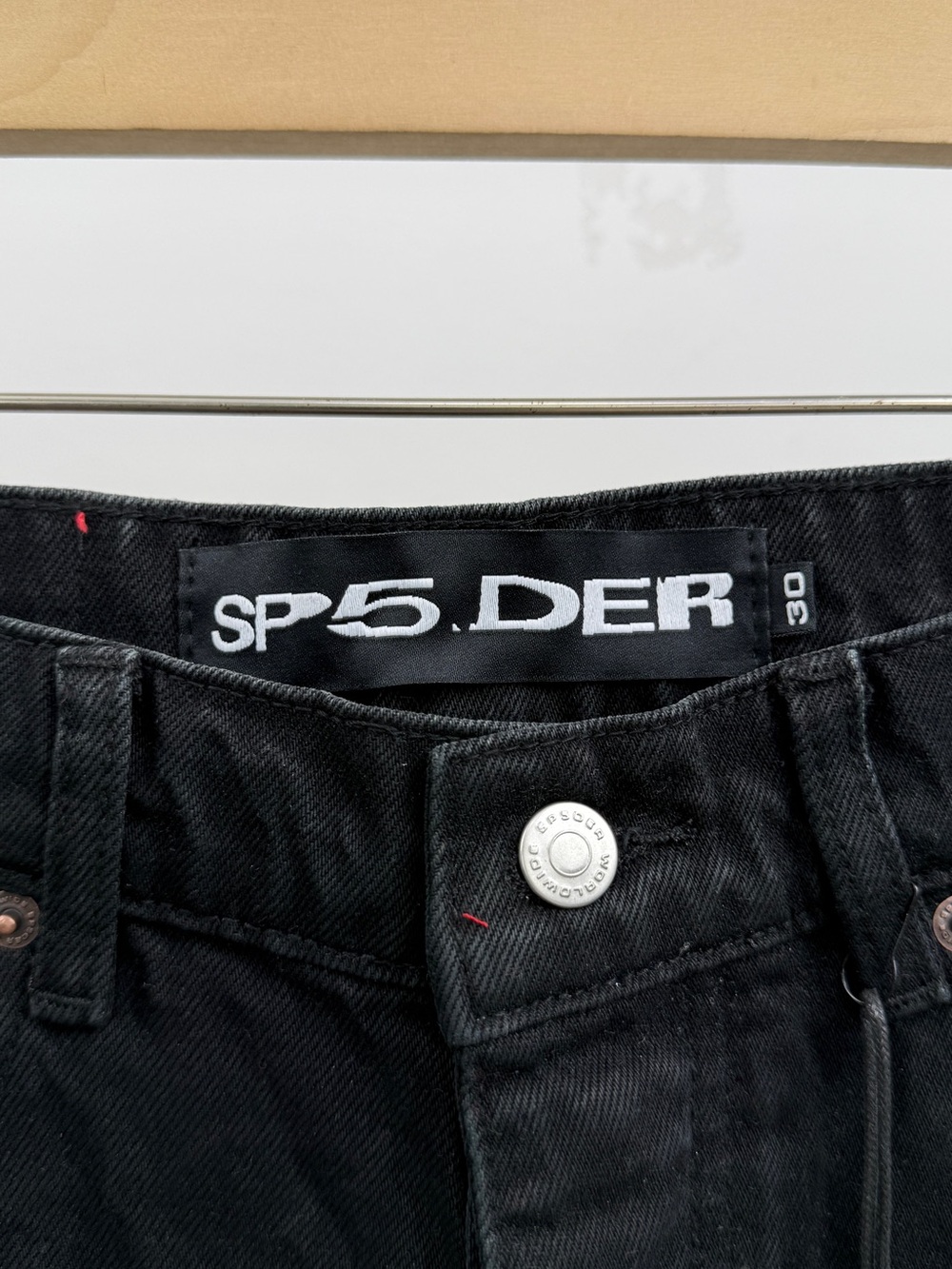 Black Graphic Jean Shorts with Star & Web Detail - Picture 3 of 6
